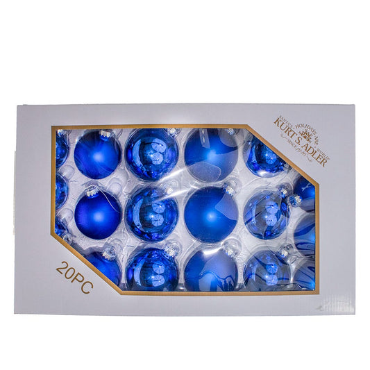 20-Count 60–80 mm Shiny/Matte Blue Christmas Balls | Kurt Adler