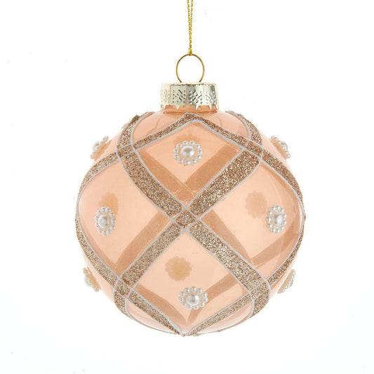 80MM Champagne and Pearl Peach Glitter Ball Ornaments, 6 Piece Set