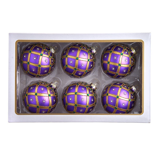 80 mm Purple Jewel Glass Ball Ornaments, Set of 6 | Kurt Adler