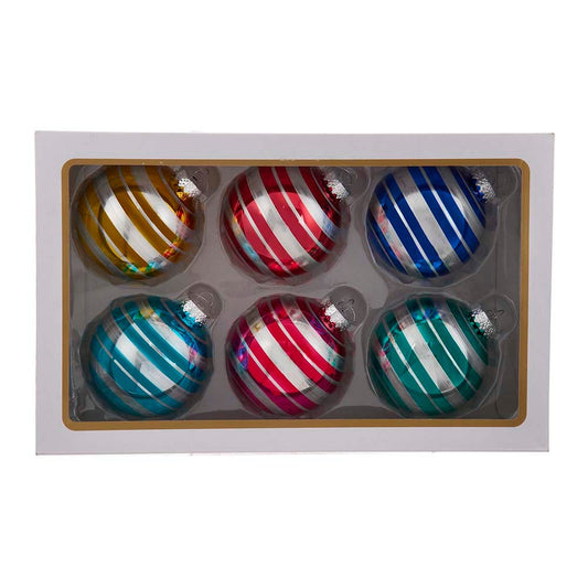 Kurt Adler 80MM Glass Multicolor Striped Ball Ornaments