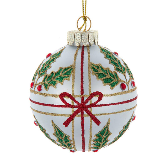 Kurt Adler 80MM Glass Holly & Bow Ball Ornaments