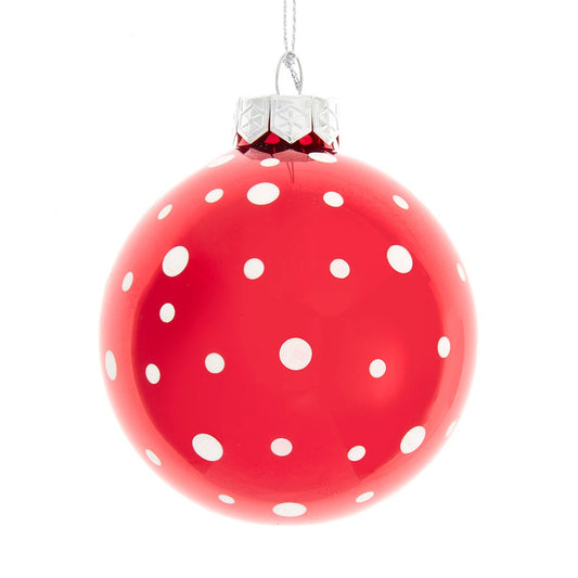 Kurt Adler 80MM Glass Red Polka Dot Ball Ornaments