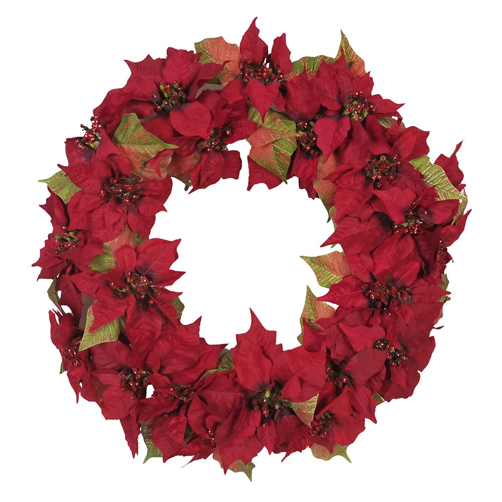 24" Unlit Poinsettia Wreath | Kurt Adler