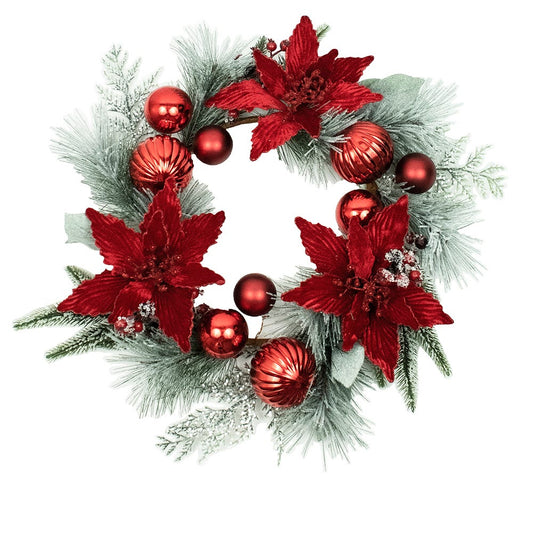 20" Red Berries & Poinsettia Wreath | Kurt Adler