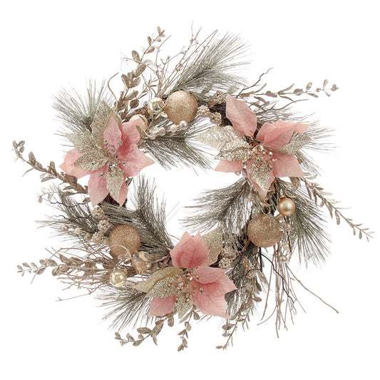 20" Champagne/Gold/Pink Poinsettia Decorative Wreath | Kurt Adler