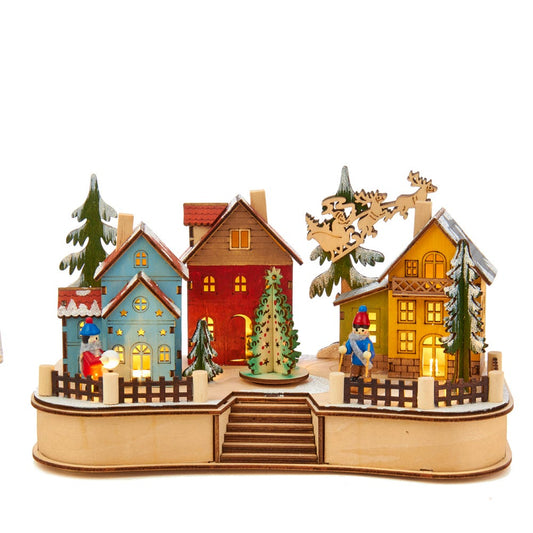 Kurt S. Adler Engineered Wood Kurt Adler 7.08-Inch Battery-Operated Musical LED Motion Village House, Multi