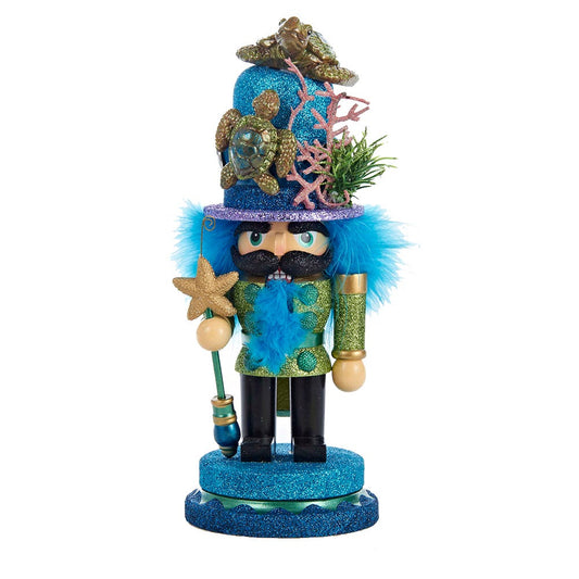 Kurt Adler Hollywood Nutcracker with Sea Turtle Hat, 11-Inch,Blue