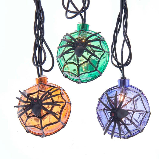 Kurt S. Adler UL 10-Light Orange, Purple and Green Balls with Spider Incandescent Light Set