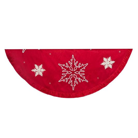 Kurt Adler Snowflake Embroidered and Pleated Tree Skirt, 60-Inch, Red