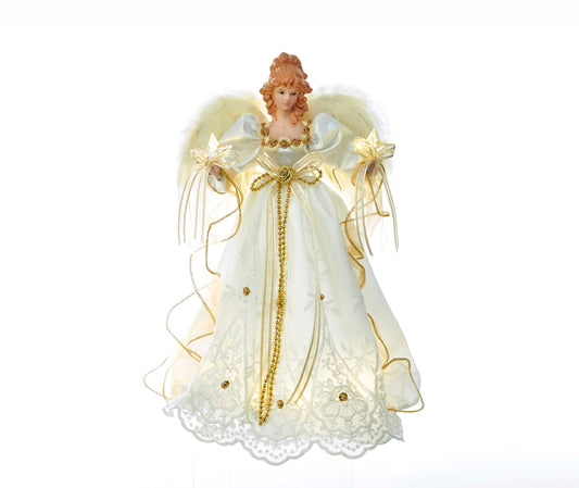 Kurt S. Adler Kurt Adler 14-Inch Battery-Operated Ivory and Gold LED Angel Treetop, White