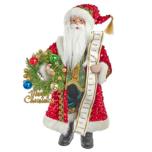18" Fabric Décor Santa with Wreath Tablepiece | Kurt Adler