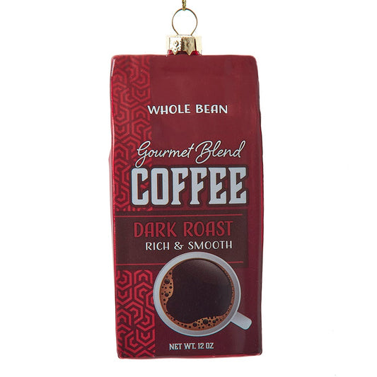 Glass Glass Dark Roast Coffee Bag Christmas Ornament