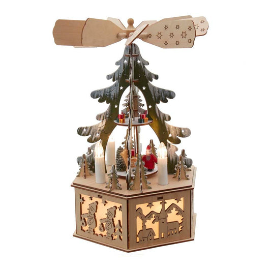 Kurt S. Adler 11-Inch Battery-Operated Light-Up Wooden Tree Scene with Windmill Table Piece, Multi