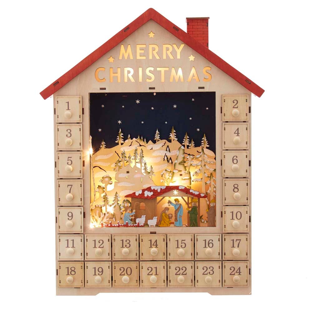Kurt S. Adler 19-Inch Battery-Operated Light-Up Advent Calendar House with Nativity Scene