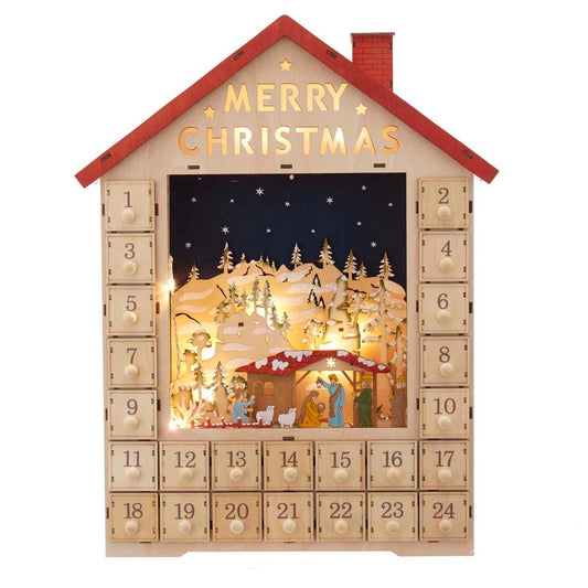 Kurt S. Adler 19-Inch Battery-Operated Light-Up Advent Calendar House with Nativity Scene