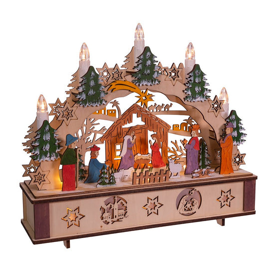 Kurt S. Adler 11-Inch Battery-Operated Light-Up Wooden Nativity Scene with Candles