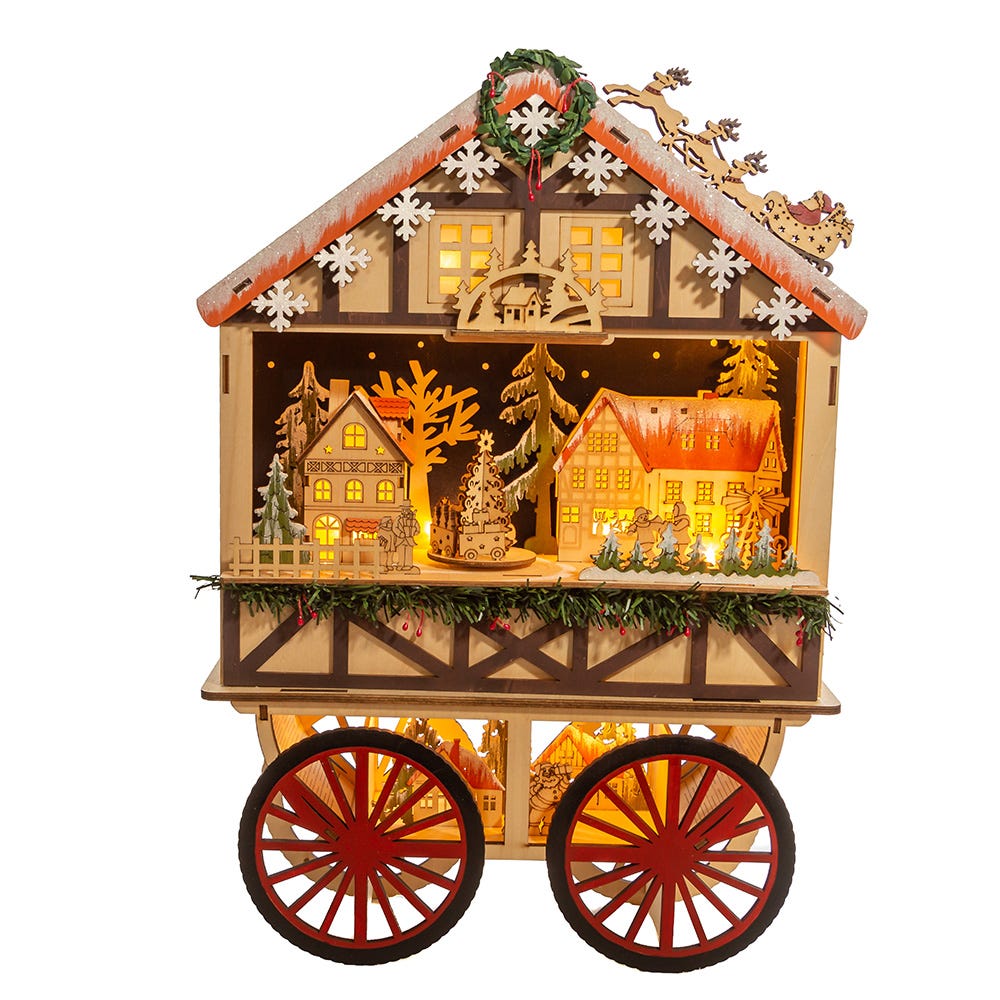 18.9" Battery-Operated Musical Wagon Santa Christmas Village | Kurt Adler