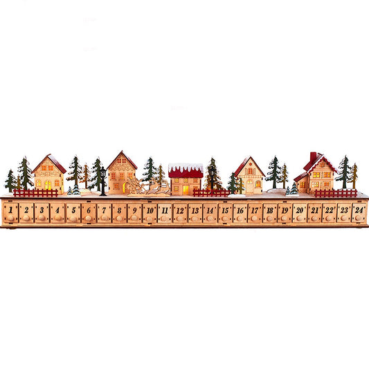 Kurt Adler Wooden Battery-Operated LED Christmas Village Advent Calendar, 32.7in