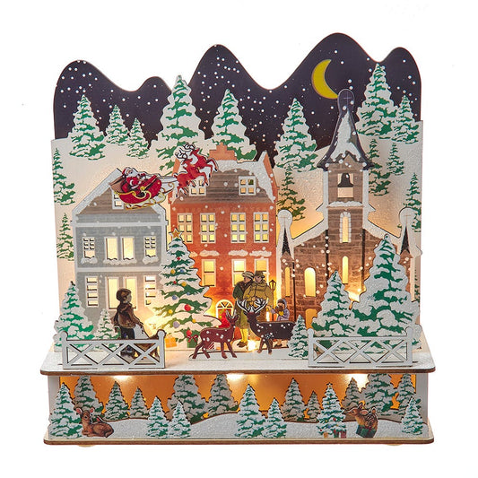 Kurt Adler 9.8 Inch Battery Operated Lit Wooden Santa Christmas Village