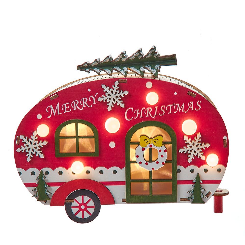 Kurt Adler 6.69-inch Battery Operated Wooden Lighted Camper Van