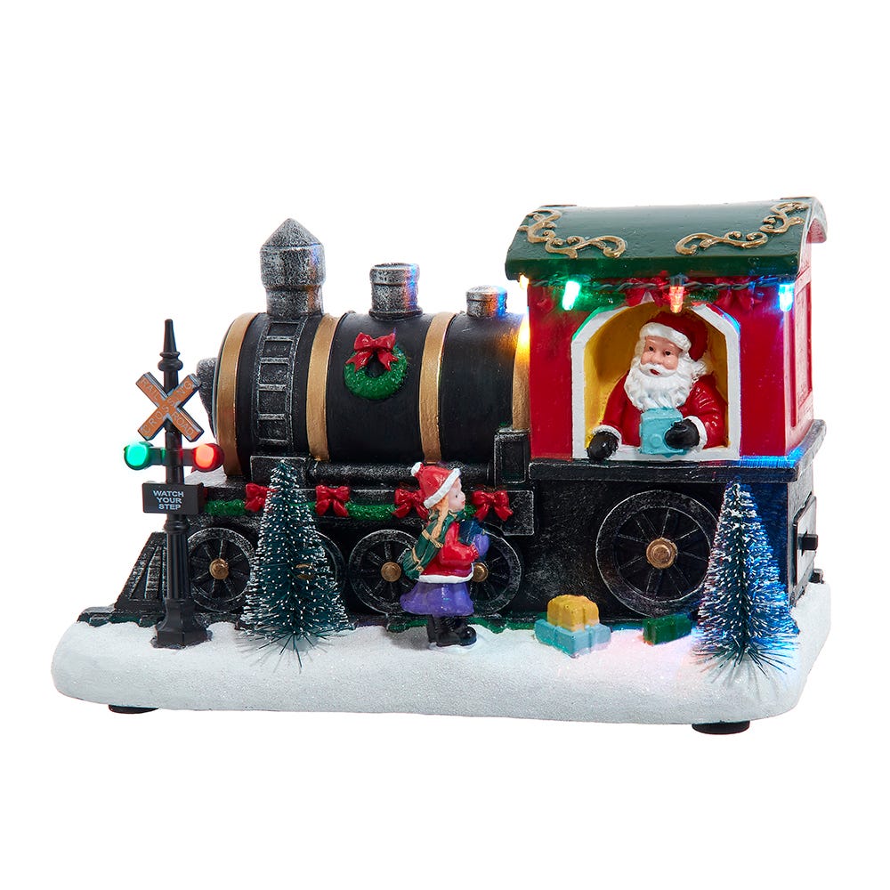 Kurt Adler 5.3-inch Battery Operated Lighted Musical Santa Train Table Piece