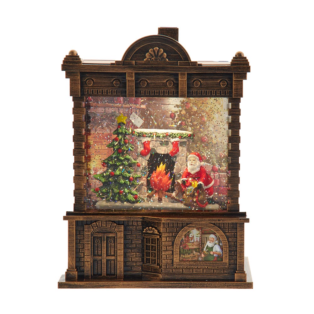 Kurt Adler 5.84-inch Battery Operated Lighted Santa Fireplace Water Lantern House