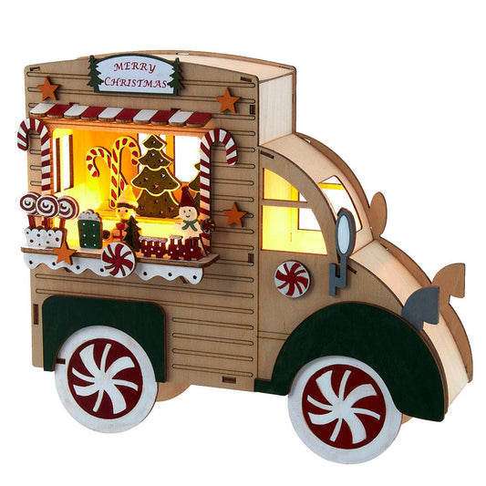 Kurt S. Adler Battery-Operated Lit Merry Christmas Gingerbread Truck Table Piece, 10-Inch, Brown
