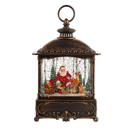 Kurt S. Adler Kurt Adler 12-Inch Battery Operated Warm White LED Lighted Santa with Animals Lantern, Black
