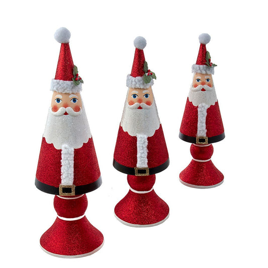 Kurt S. Adler Wooden Santa Tree, 3 Set Table Piece, 10-14-Inch, Red