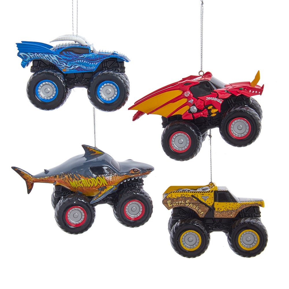 Monster Jam Blow Mold, 4 Piece Set Ornament, 2.25-Inches, Multi-Colored