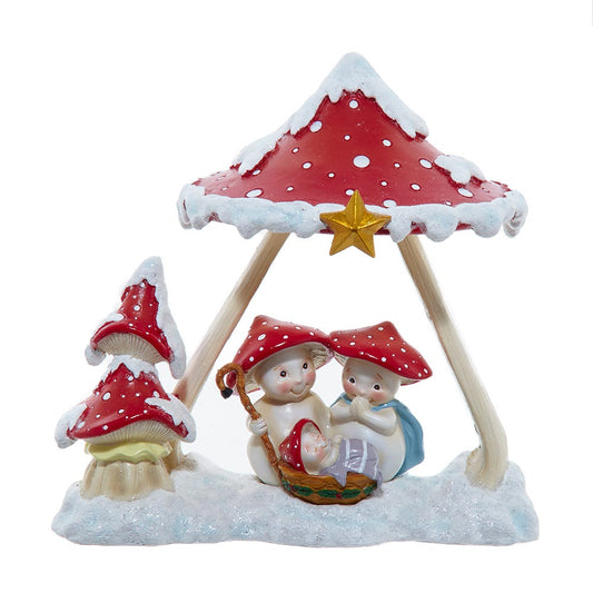 Kurt Adler Merry Mushroom Nativity - 7.3 Inch Red/White Resin Tabletop Holiday Figurine