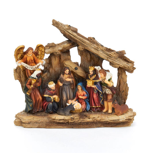 Kurt Adler 7-Inch Resin Nativity Table Piece, 11 Piece Set with Stable