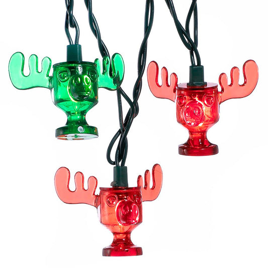 Kurt Adler Plastic 10-Light National Lampoon red and Green Wally World Moose Mug Light Set