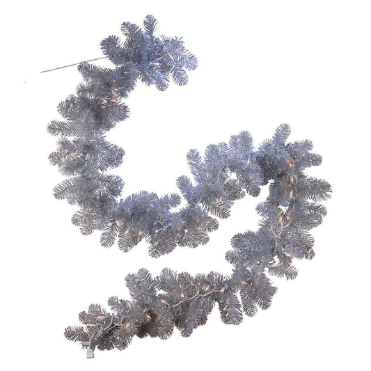 9' Pre-Lit Silver Pine Garland with 50 Lights | Kurt Adler