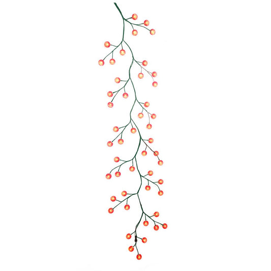 Kurt S. Adler Green Garland with 48 Red LED Ball Lights Ornament Set, 6-Foot