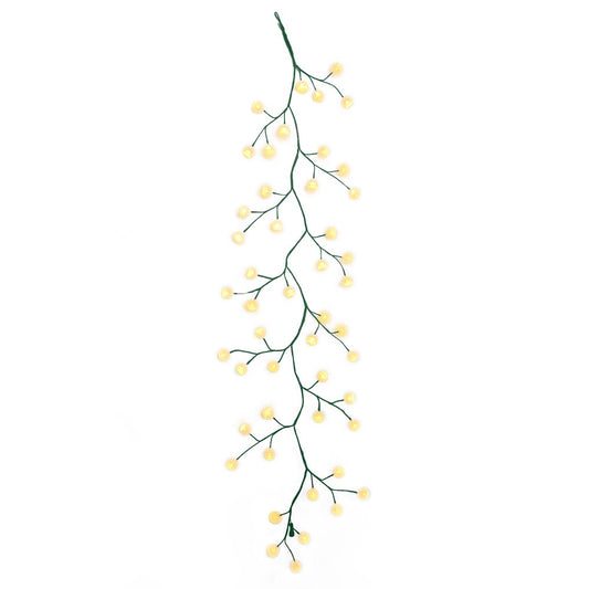 Kurt S. Adler 6-Foot Green Garland with 48 Warm White LED Lights and White Ball