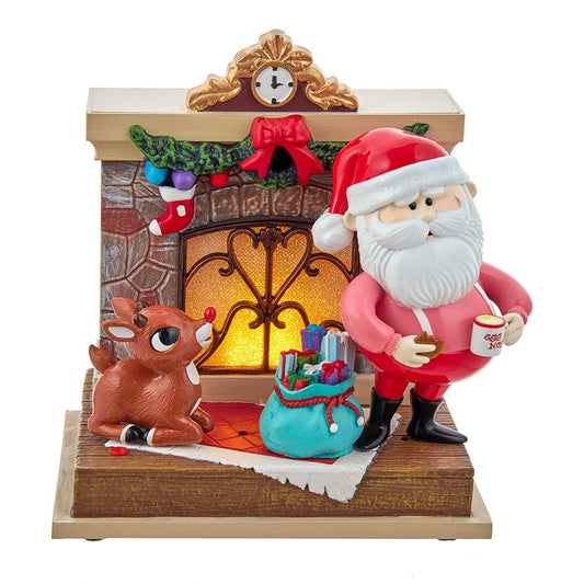 Kurt S. Adler Battery-Operated Rudolph and Santa Fireplace Table Piece, 7-Inch, Multi-Colored