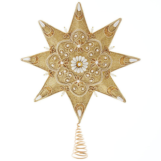 16-Inch 8-Point Pearl and Gold Shimmer Star Treetop