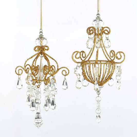 Gold Glitter Chandelier Ornaments, 2 Assorted