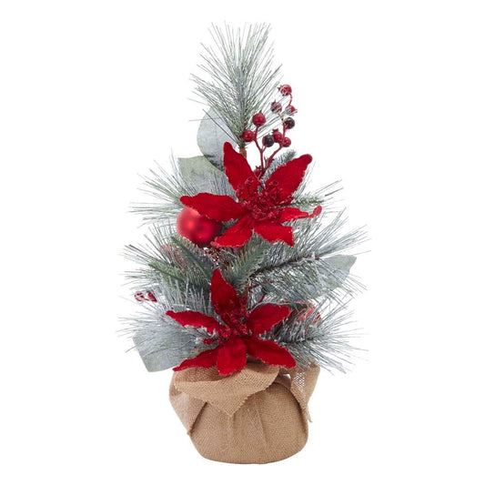 Kurt S. Adler 18-Inch Flocked Berries and Poinsetta Christmas Tree, red, Brown, Silver
