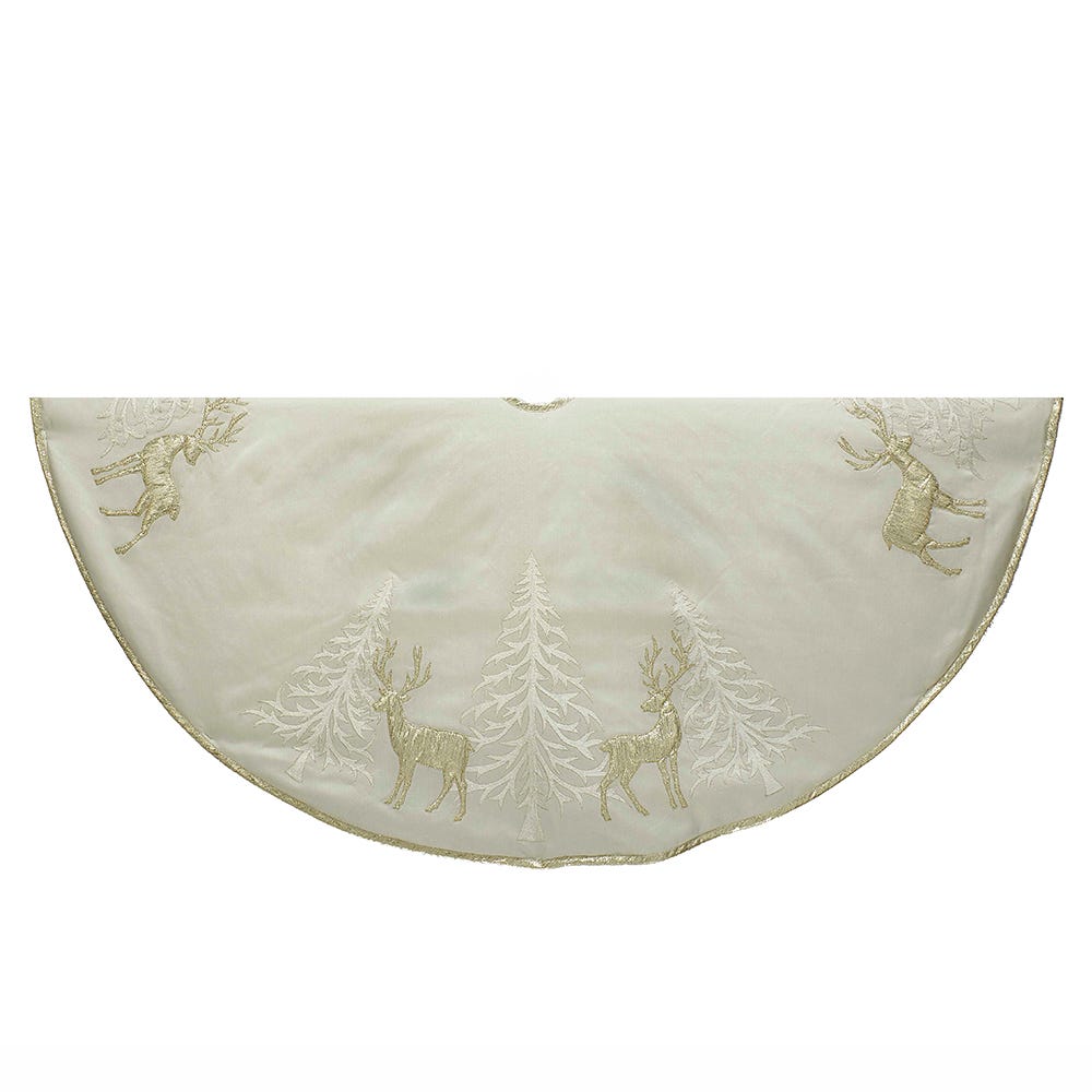 Kurt Adler 48" Gold Tree and Reindeer Applique Treeskirt, Polyester