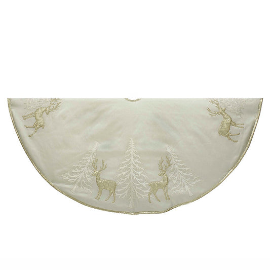 Kurt Adler 48" Gold Tree and Reindeer Applique Treeskirt, Polyester