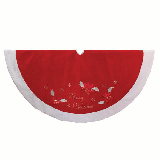 Kurt S. Adler 72-Inch Red and White Velvet Merry Christmas Applique Treeskirt