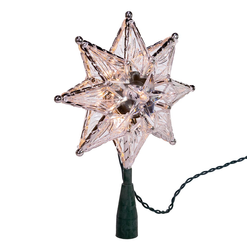 Kurt Adler 10-Light 8-Point Star Christmas Treetop, 8-Inch, Clear