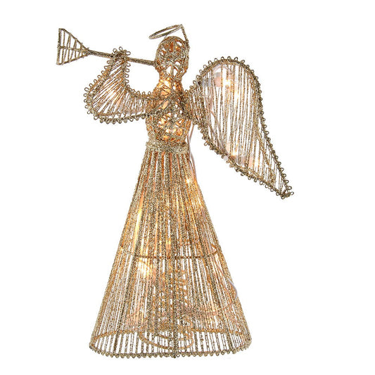 12-Inch 20 Light Incandescent Gold Glitter Angel Tree Topper