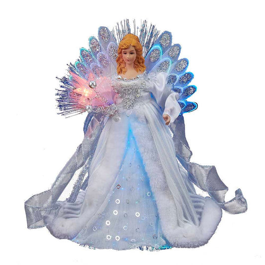 Kurt Adler LED Fiber Optic Angel Figurine, 12-Inch, White and Silver
