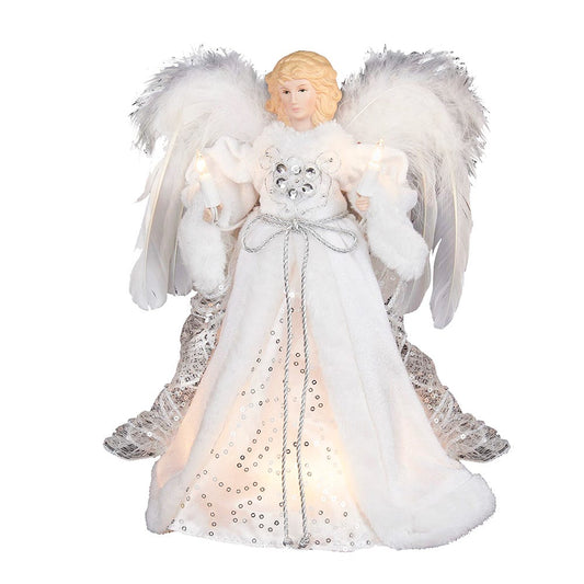Kurt Adler 10-Light White and Silver Angel Treetop, 12-Inch