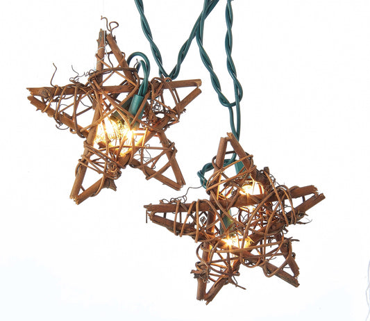 Kurt Adler 10-Light 5-Piece 4-Inch Rattan Natural Star Light Set