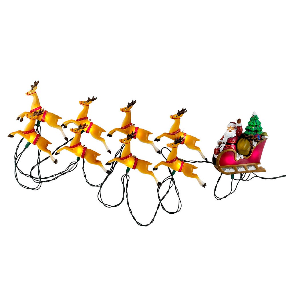 Kurt Adler 10-Light Santa Sleigh and Reindeer Light Set