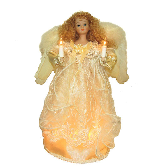 Kurt Adler UL 10-Light Angel Christmas Treetop Figurine with Fabric Hair, 12-Inch, Ivory